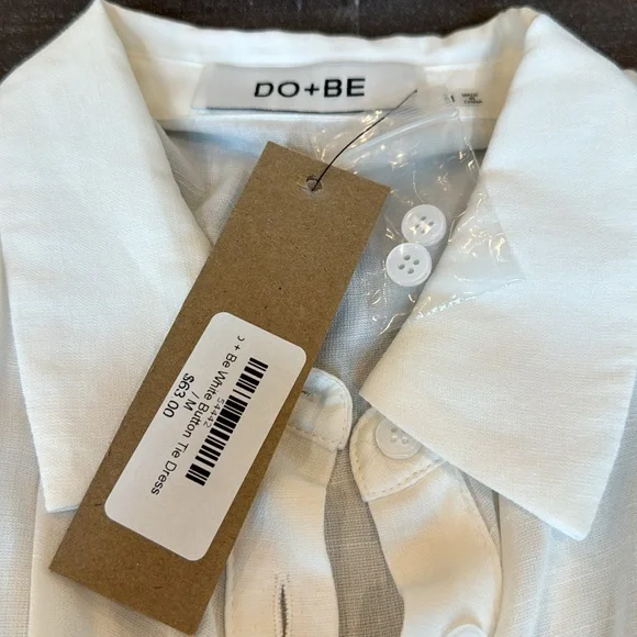 Do+Be Be White Button Front Tie Mini Dress Sleeveless Sz M Collared Flat Pleats - Picture 9 of 16